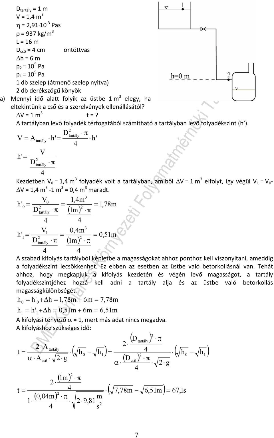 Dtartály π V A tartály ' ' V ' D π tartály Kezdetben V 0, folyadék volt a tartályban, aiből V elfolyt, így végül V V 0 - V, - 0, aradt.