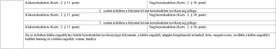 engedélyhez kötött kereskedelmi tevékenységet folytatnak, a külön engedély alapján