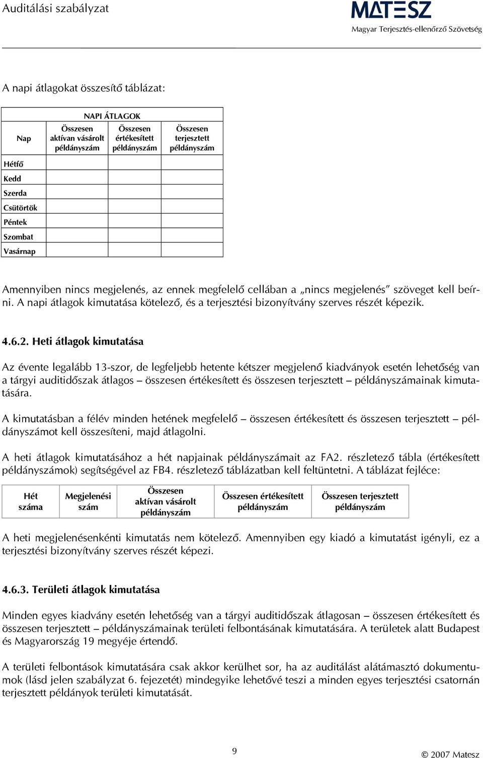 Heti átlagok kimutatása Az évente legalább 13-szor, de legfeljebb hetente kétszer megjelenő kiadványok esetén lehetőség van a tárgyi auditidőszak átlagos összesen értékesített és összesen terjesztett