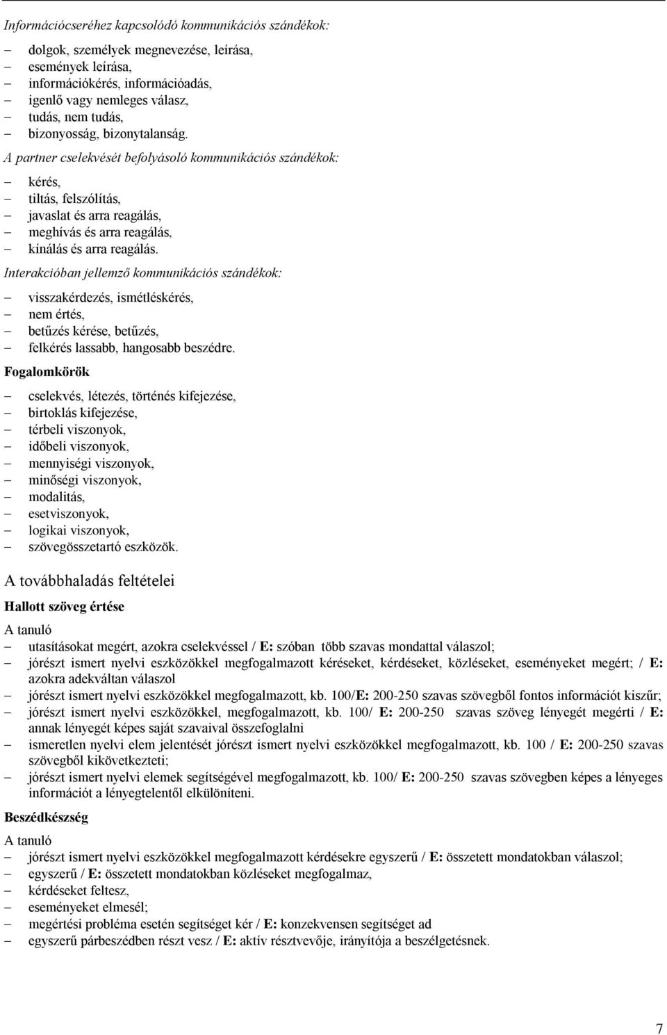 Interakcióban jellemző kommunikációs szándékok: visszakérdezés, ismétléskérés, nem értés, betűzés kérése, betűzés, felkérés lassabb, hangosabb beszédre.