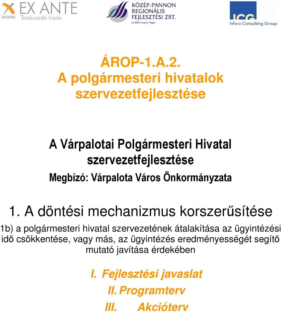 szervezetfejlesztése Megbízó: Várpalota Város Önkormányzata 1.