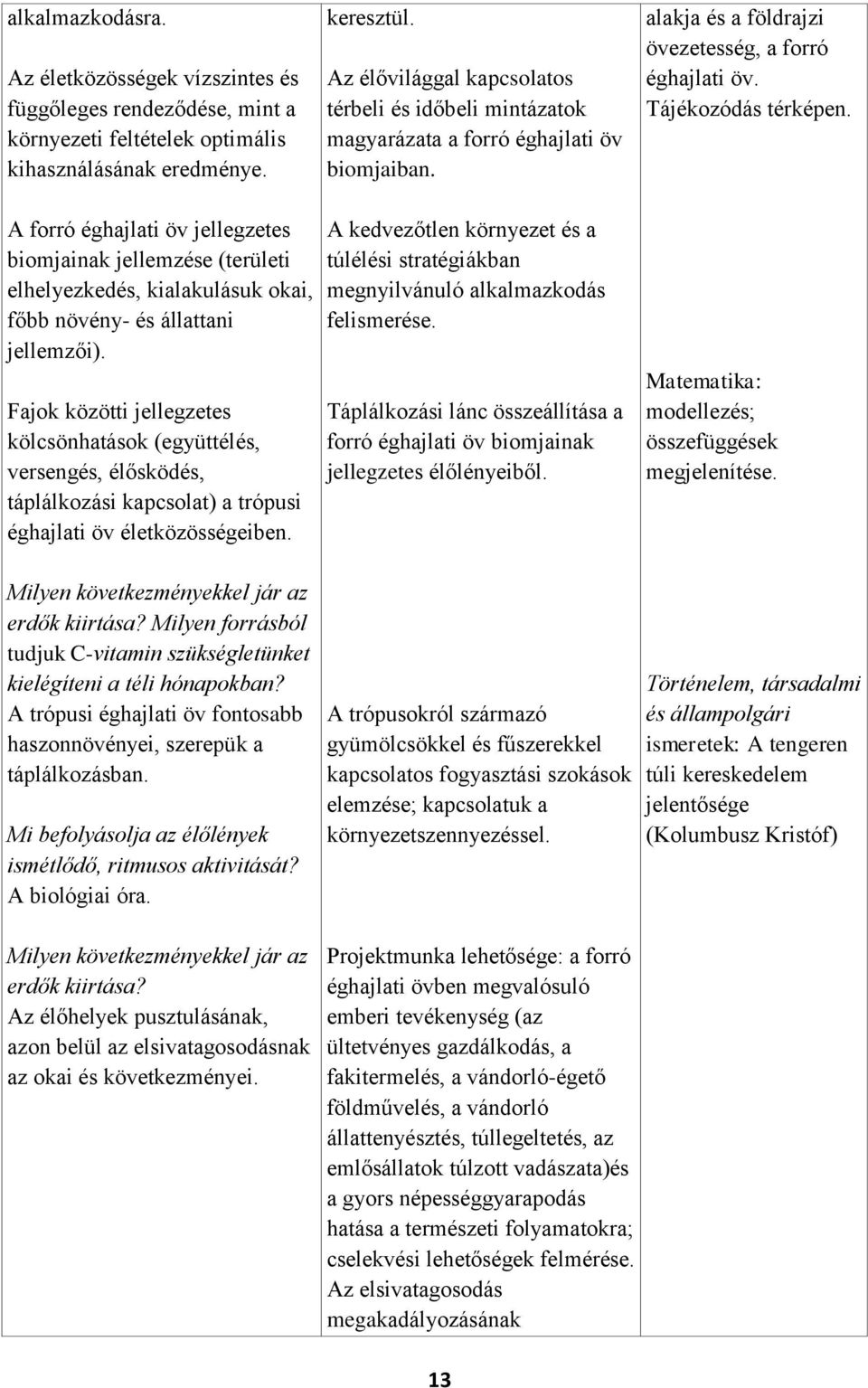 A forró éghajlati öv jellegzetes biomjainak jellemzése (területi elhelyezkedés, kialakulásuk okai, főbb növény- és állattani jellemzői).