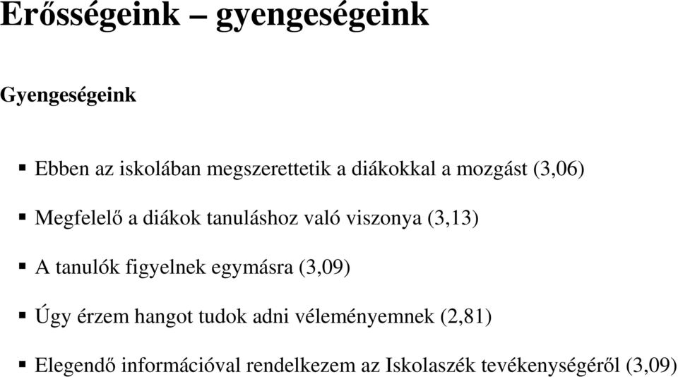 A tanulók figyelnek egymásra (3,09) Úgy érzem hangot tudok adni véleményemnek