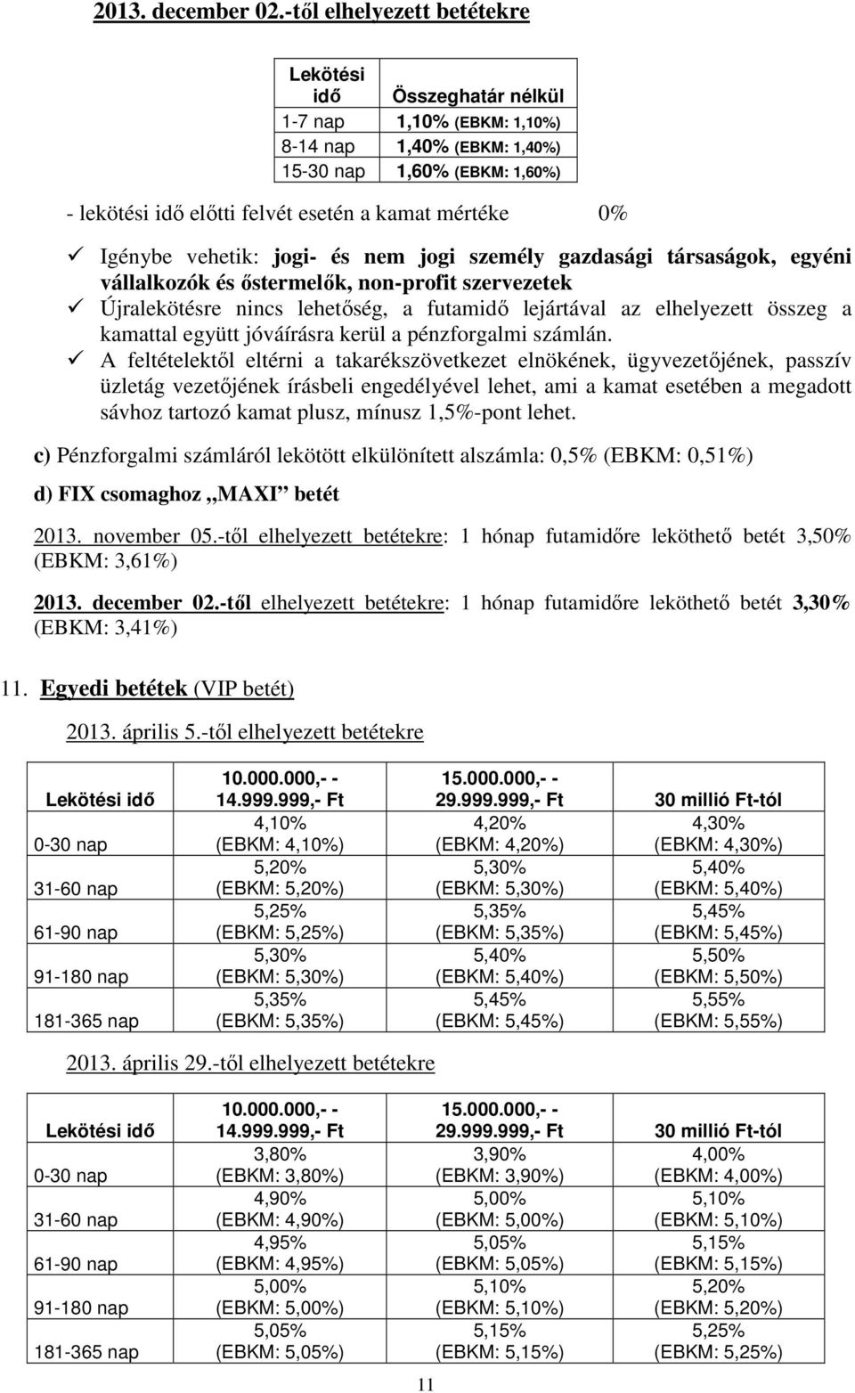 0% Igénybe vehetik: jogi- és nem jogi személy gazdasági társaságok, egyéni vállalkozók és őstermelők, non-profit szervezetek Újralekötésre nincs lehetőség, a futamidő lejártával az elhelyezett összeg