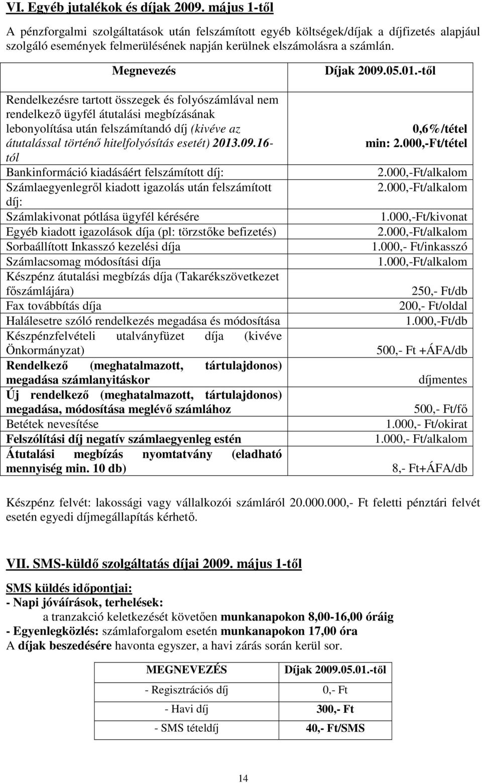 Megnevezés Rendelkezésre tartott összegek és folyószámlával nem rendelkező ügyfél átutalási megbízásának lebonyolítása után felszámítandó díj (kivéve az átutalással történő hitelfolyósítás esetét)