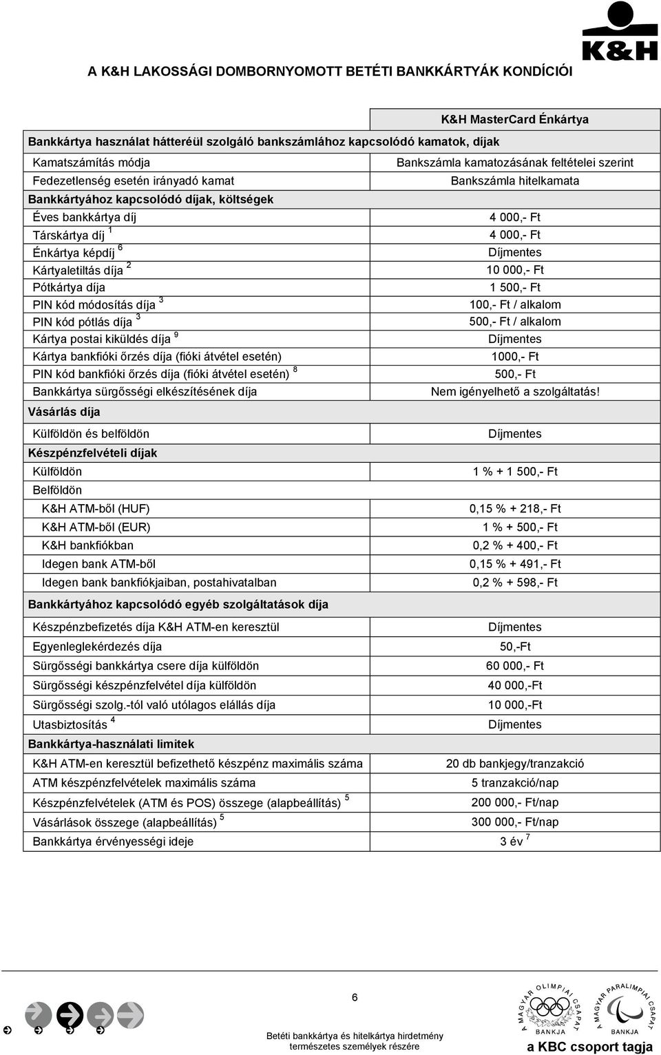 Énkártya képdíj 6 Kártyaletiltás díja 2 10 000,- Ft Pótkártya díja 1 500,- Ft PIN kód módosítás díja 3 100,- Ft / alkalom PIN kód pótlás díja 3 500,- Ft / alkalom Kártya postai kiküldés díja 9 Kártya