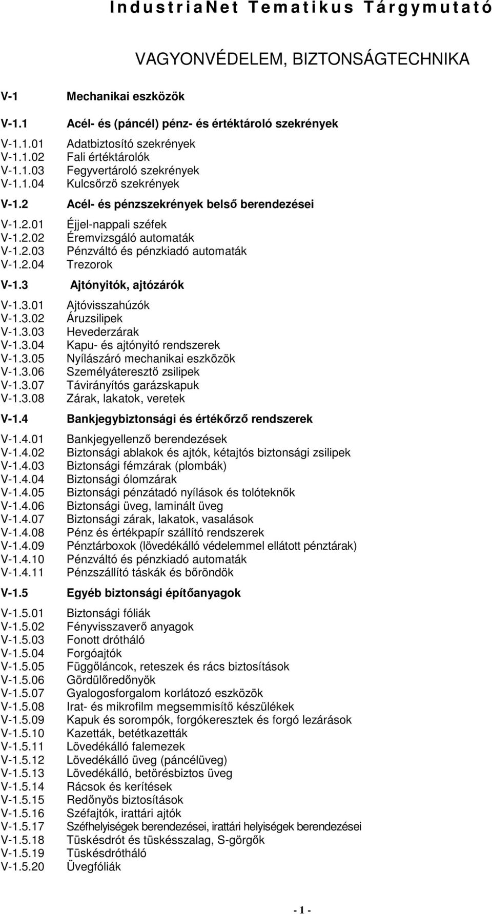 5.13 V-1.5.14 V-1.5.15 V-1.5.16 V-1.5.17 V-1.5.18 V-1.5.19 V-1.5.20 Acél- és (páncél) pénz- és értéktároló szekrények Adatbiztosító szekrények Fali értéktárolók Fegyvertároló szekrények Kulcsırzı
