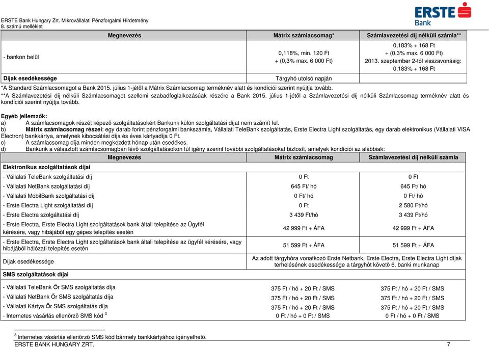 **A Számlavezetési díj nélküli Számlacsomagot szellemi szabadfoglalkozásúak részére a Bank 2015.