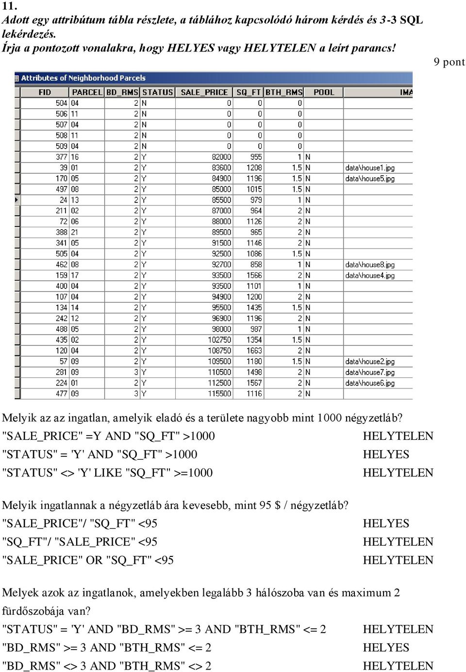 "SALE_PRICE" =Y AND "SQ_FT" >1000 "STATUS" = 'Y' AND "SQ_FT" >1000 HELYES "STATUS" <> 'Y' LIKE "SQ_FT" >=1000 Melyik ingatlannak a négyzetláb ára kevesebb, mint 95 $ / négyzetláb?