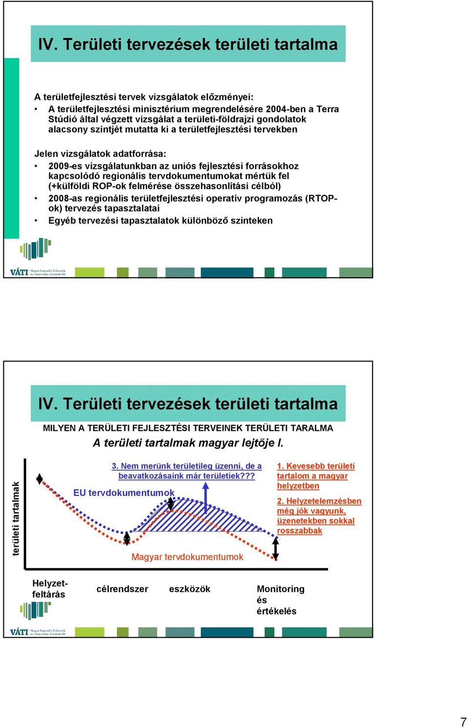 tervdokumentumokat mértük fel (+külföldi ROP-ok felmérése összehasonlítási célból) 2008-as regionális területfejlesztési operatív programozás (RTOPok) tervezés tapasztalatai Egyéb tervezési