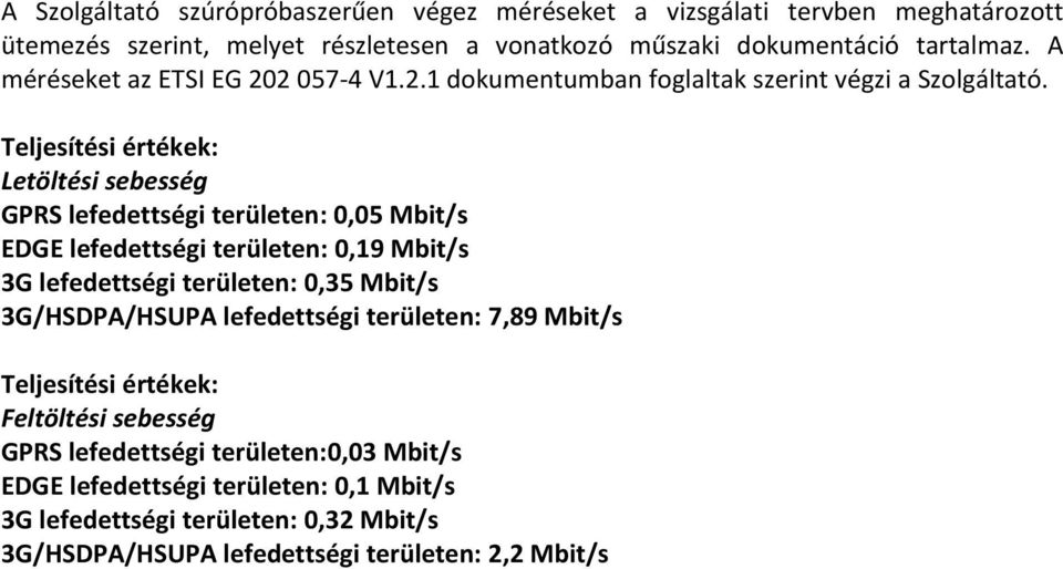 Teljesítési értékek: Letöltési sebesség GPRS lefedettségi területen: 0,05 Mbit/s EDGE lefedettségi területen: 0,19 Mbit/s 3G lefedettségi területen: 0,35 Mbit/s