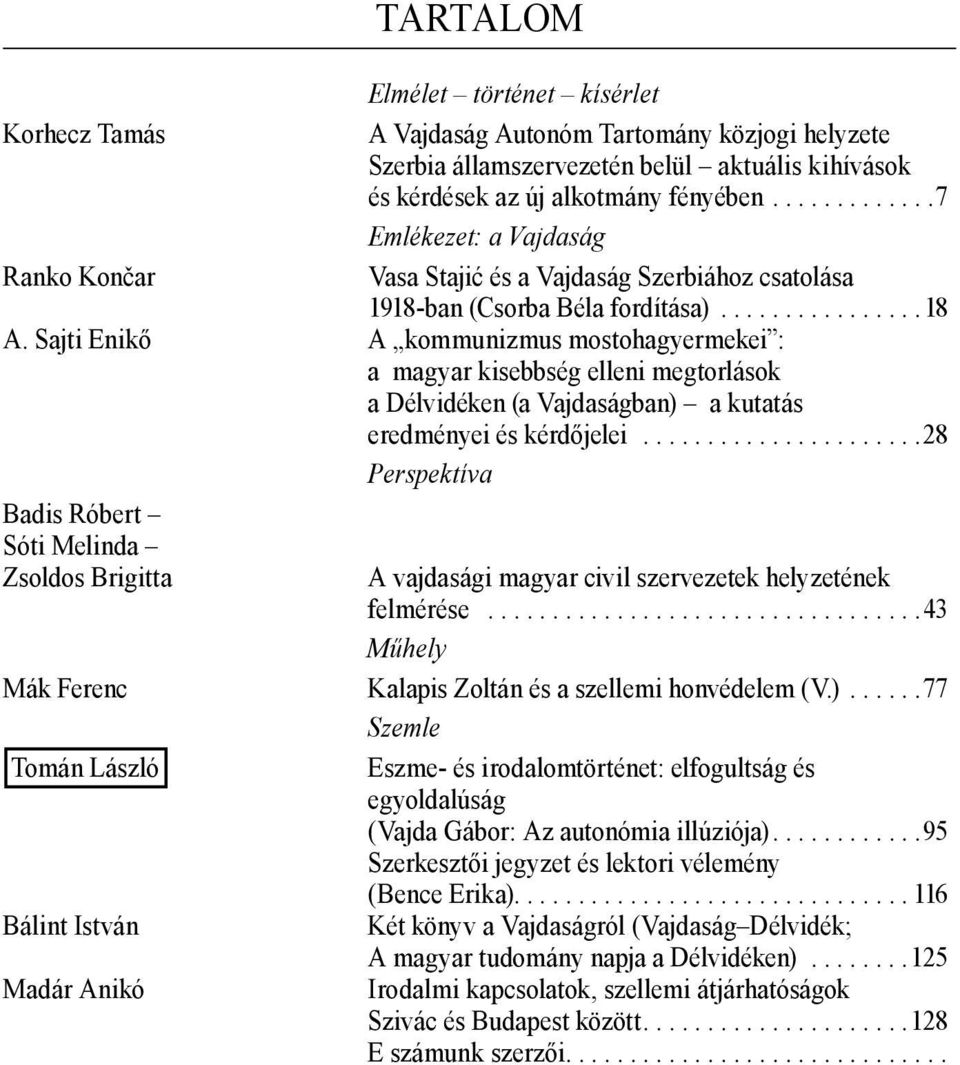 Sajti Enikő a kommunizmus mostohagyermekei : a magyar kisebbség elleni megtorlások a Délvidéken (a Vajdaságban) a kutatás eredményei és kérdőjelei.