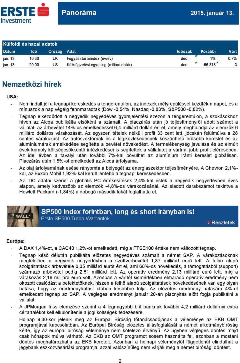 S&P500-0,82%). - Tegnap elkezdődött a negyedik negyedéves gyorsjelentési szezon a tengerentúlon, a szokásokhoz híven az Alcoa publikálta elsőként a számait.