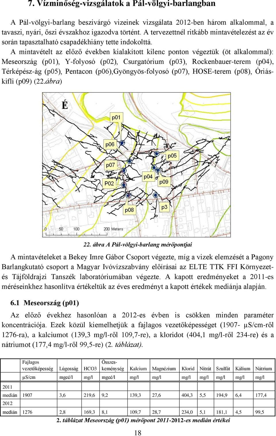 A mintavételt az előző években kialakított kilenc ponton végeztük (öt alkalommal): Meseország (p01), Y-folyosó (p02), Csurgatórium (p03), Rockenbauer-terem (p04), Térképész-ág (p05), Pentacon