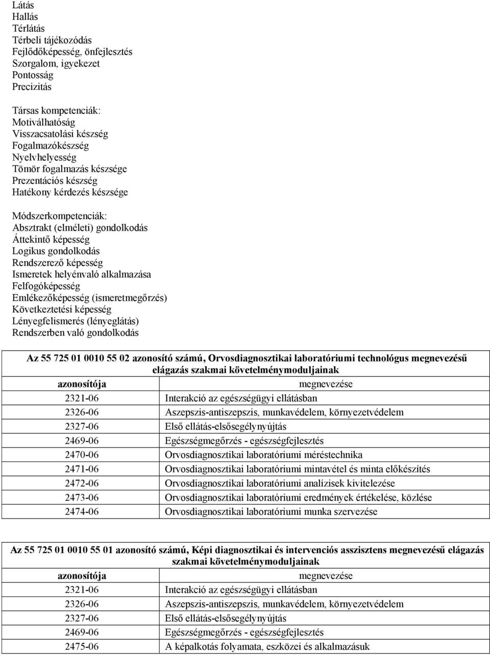 képesség Ismeretek helyénvaló alkalmazása Felfogóképesség Emlékezőképesség (ismeretmegőrzés) Következtetési képesség Lényegfelismerés (lényeglátás) Rendszerben való gondolkodás Az 55 725 01 0010 55