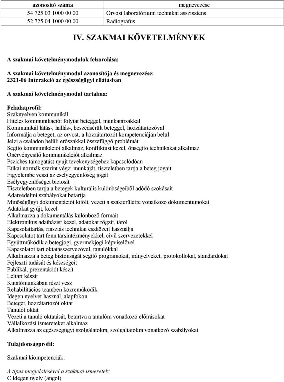 tartalma: Feladatprofil: Szaknyelven kommunikál Hiteles kommunikációt folytat beteggel, munkatársakkal Kommunikál látás-, hallás-, beszédsérült beteggel, hozzátartozóval Informálja a beteget, az