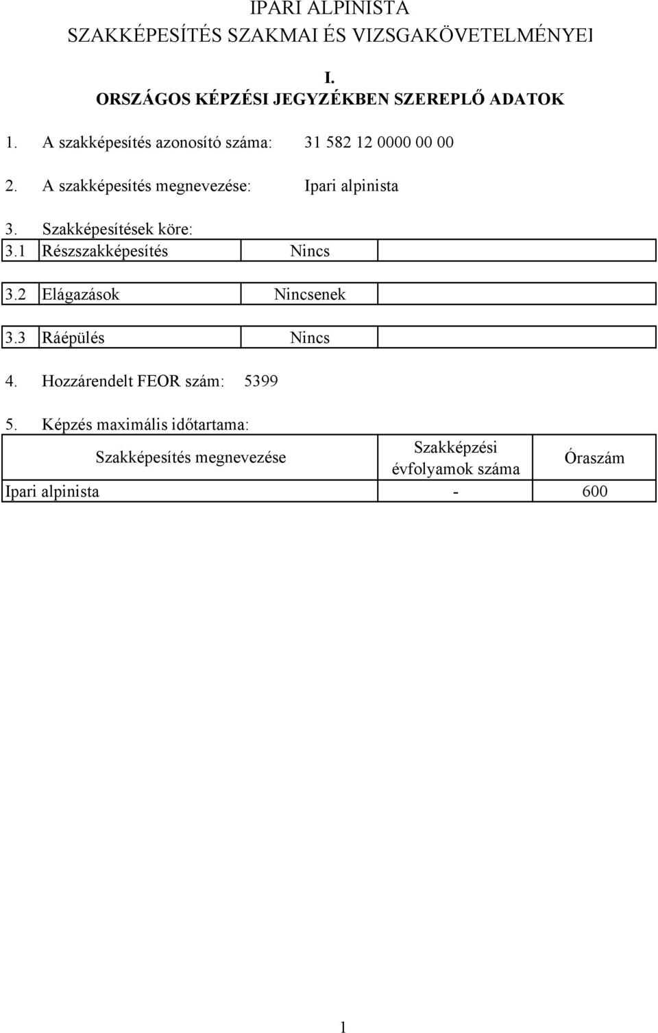 2 Elágazások 3.3 Ráépülés 4. Hozzárendelt FEOR szám: Nincs Nincsenek Nincs 5399 5.