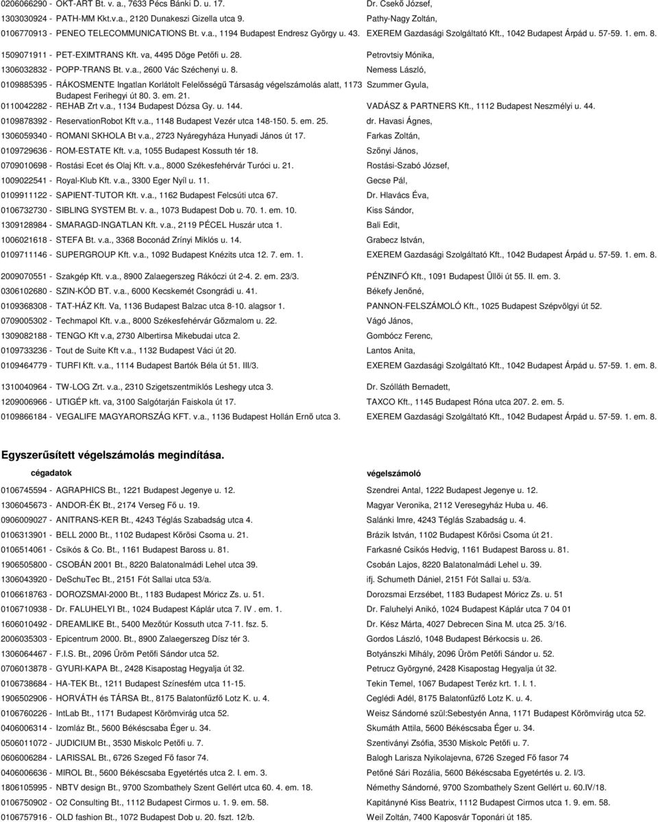 Petrovtsiy Mónika, 1306032832 - POPP-TRANS Bt. v.a., 2600 Vác Széchenyi u. 8.