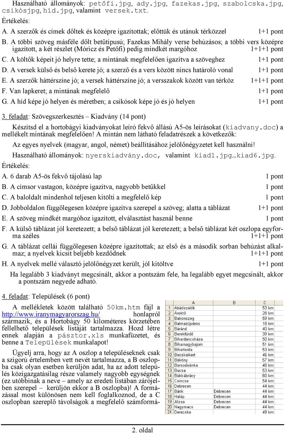 A többi szöveg másféle dőlt betűtípusú; Fazekas Mihály verse behúzásos; a többi vers középre igazított, a két részlet (Móricz és Petőfi) pedig mindkét margóhoz 1+1+ C.
