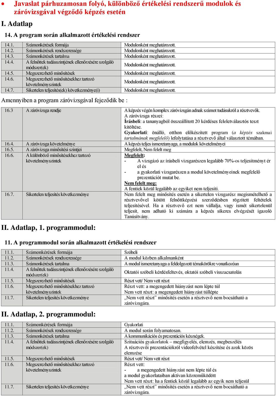 3 A záróvizsga rendje A képzés végén komplex záróvizsgán adnak számot tudásukról a résztvevők. A záróvizsga részei: Írásbeli: a tananyagból összeállított 20 kérdéses feleletválasztós teszt kitöltése.