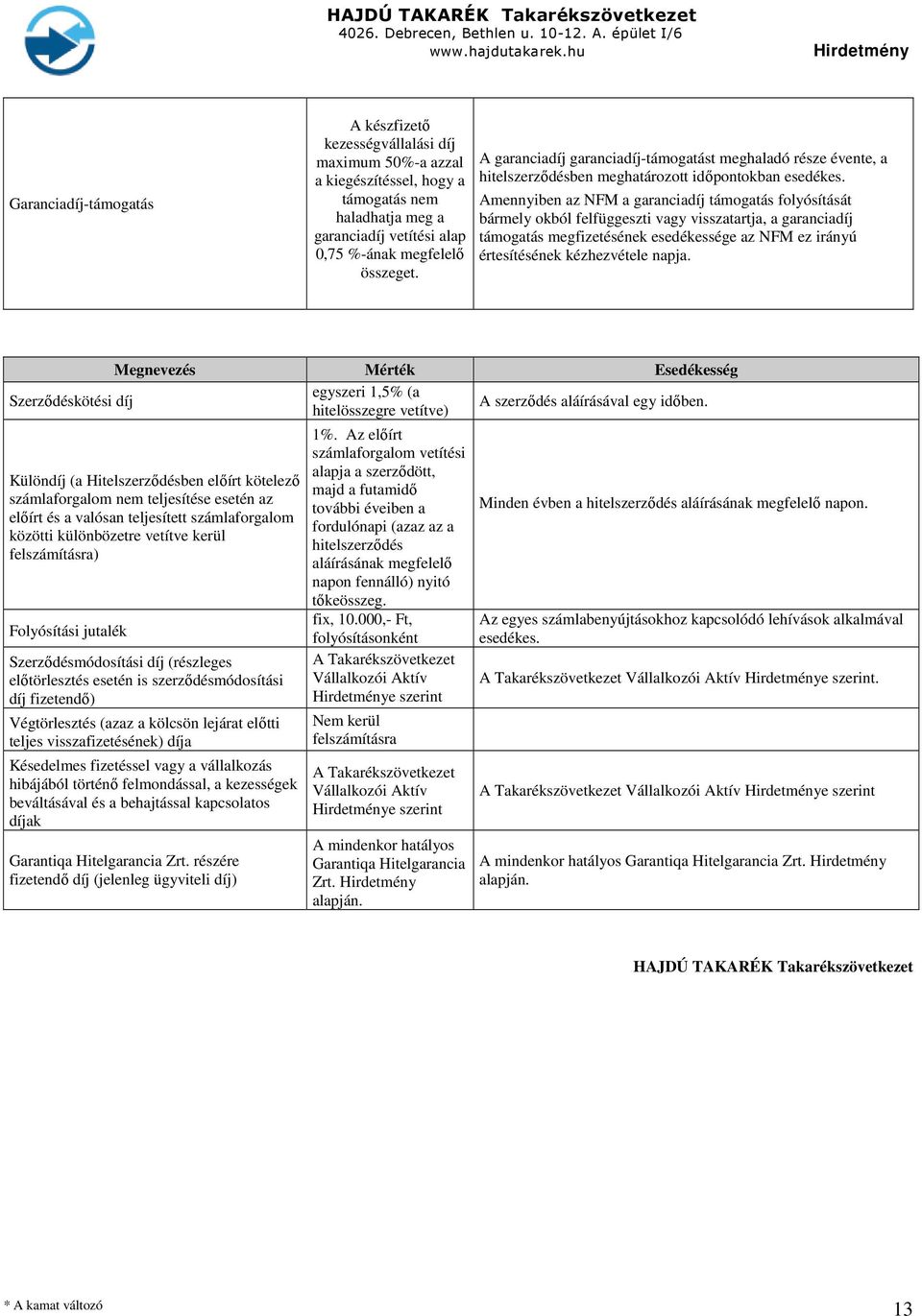 Amennyiben az NFM a garanciadíj támogatás folyósítását bármely okból felfüggeszti vagy visszatartja, a garanciadíj támogatás megfizetésének esedékessége az NFM ez irányú értesítésének kézhezvétele