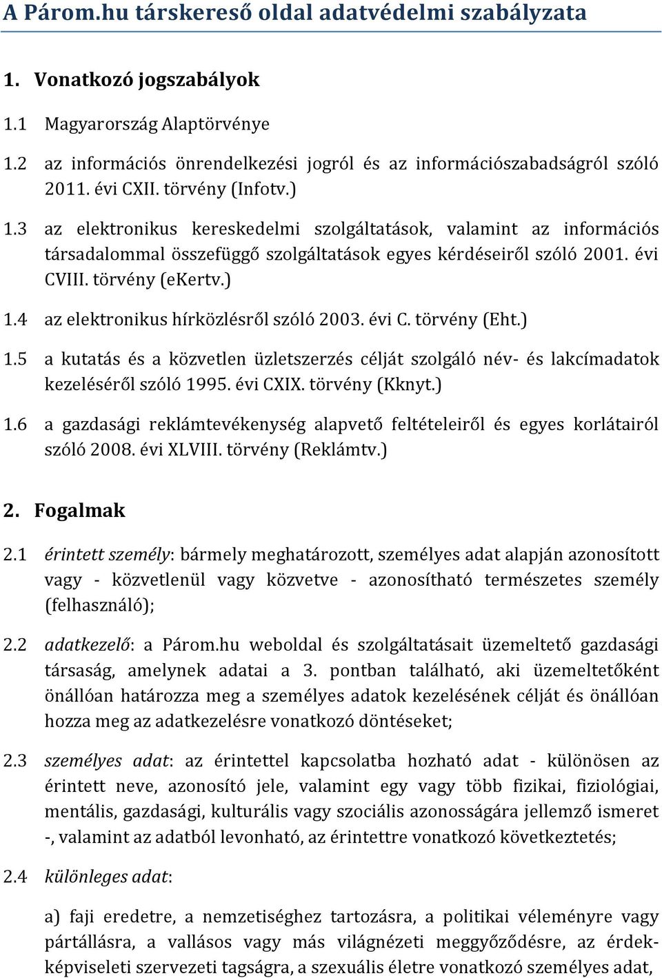 A elak.hu társkereső oldal adatvédelmi szabályzata - PDF Ingyenes letöltés