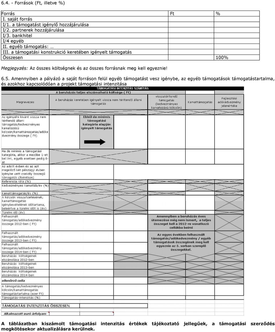 6.5. Amennyiben a pályázó a saját forráson felül egyéb támogatást vesz igénybe, az egyéb támogatások támogatástartalma, és azokhoz kapcsolódóan a projekt