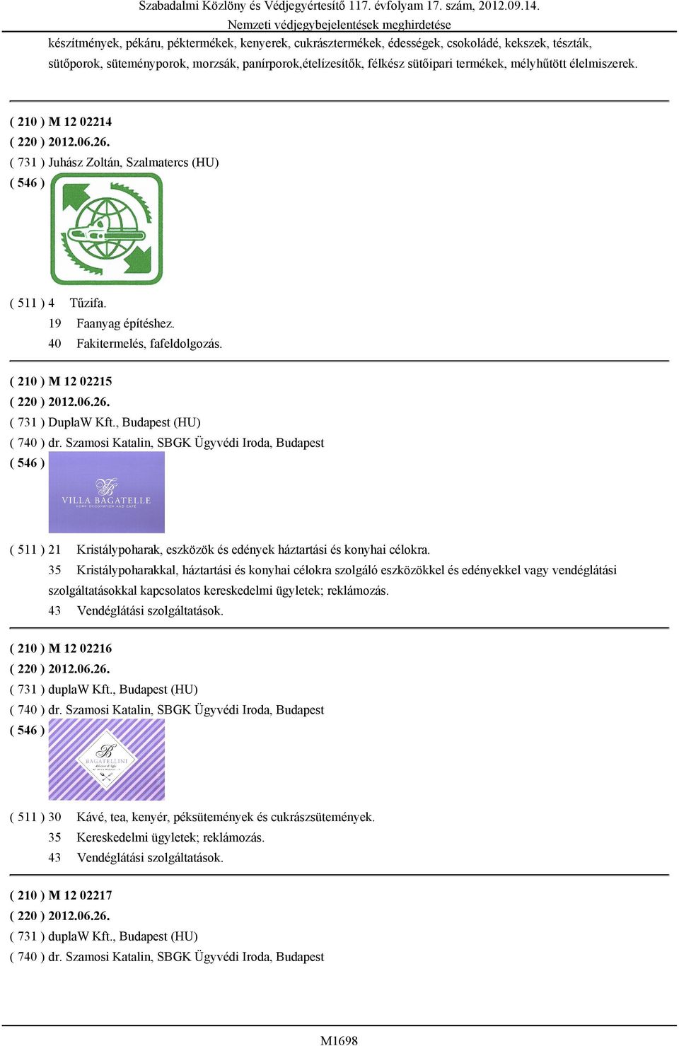 ( 210 ) M 12 02215 ( 220 ) 2012.06.26. ( 731 ) DuplaW Kft., Budapest (HU) ( 740 ) dr.