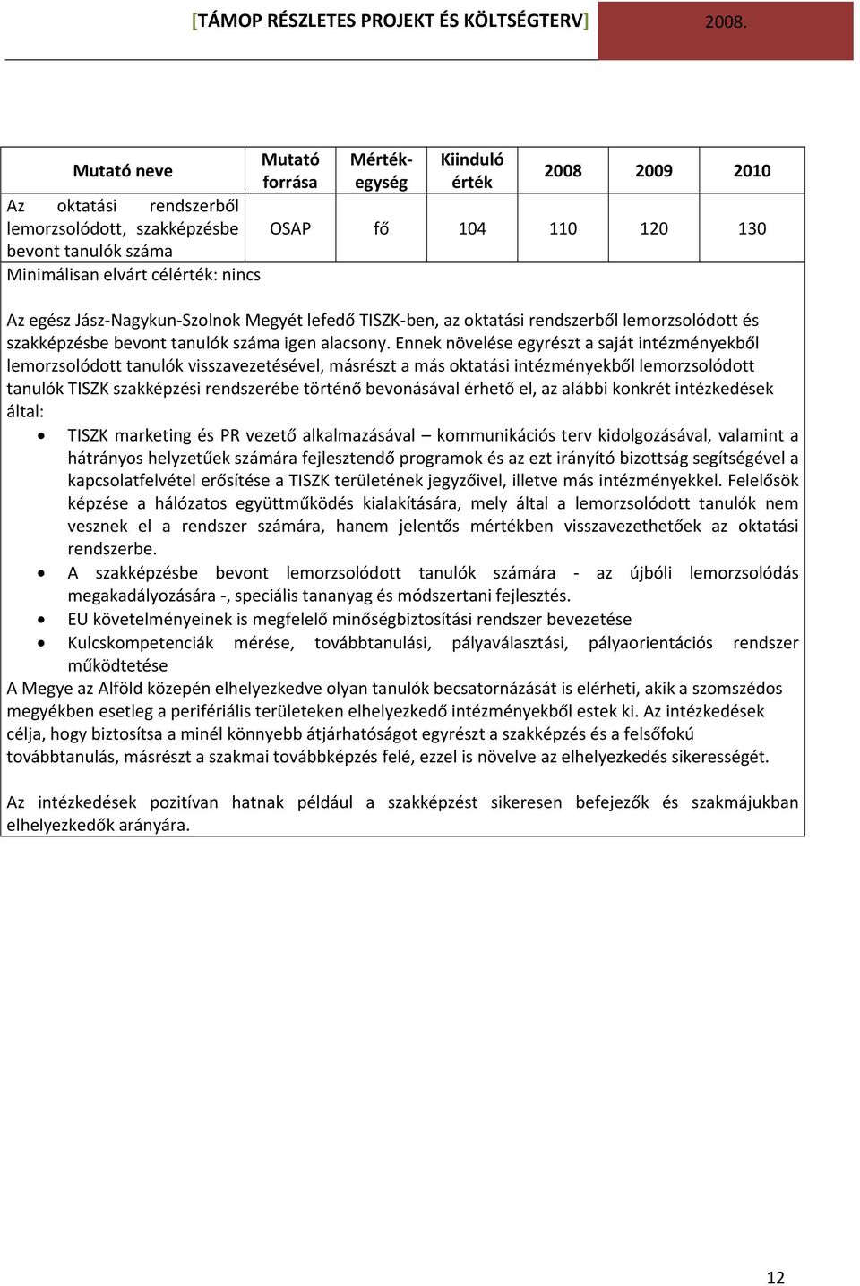 Ennek növelése egyrészt a saját intézményekből lemorzsolódott tanulók visszavezetésével, másrészt a más oktatási intézményekből lemorzsolódott tanulók TISZK szakképzési rendszerébe történő