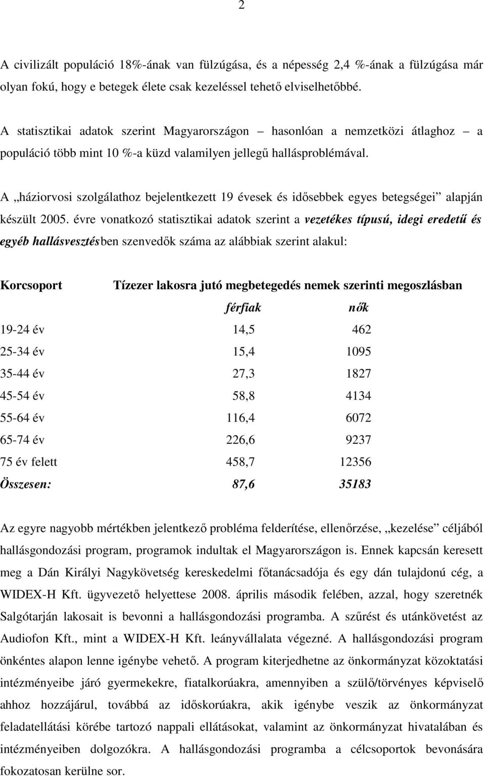 A háziorvosi szolgálathoz bejelentkezett 19 évesek és idısebbek egyes betegségei alapján készült 2005.