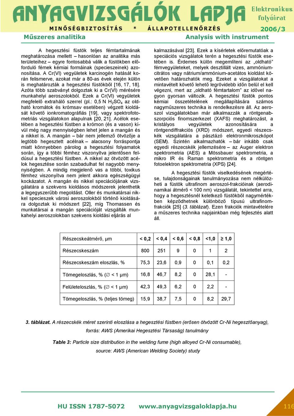 Azóta több szabványt dolgoztak ki a Cr(VI) mérésére munkahelyi aeroszolokból. Ezek a Cr(VI) vegyületek megfelelő extraháló szerrel (pl.