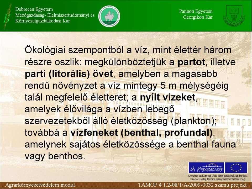 megfelelő életteret; a nyílt vizeket, amelyek élővilága a vízben lebegő szervezetekből álló