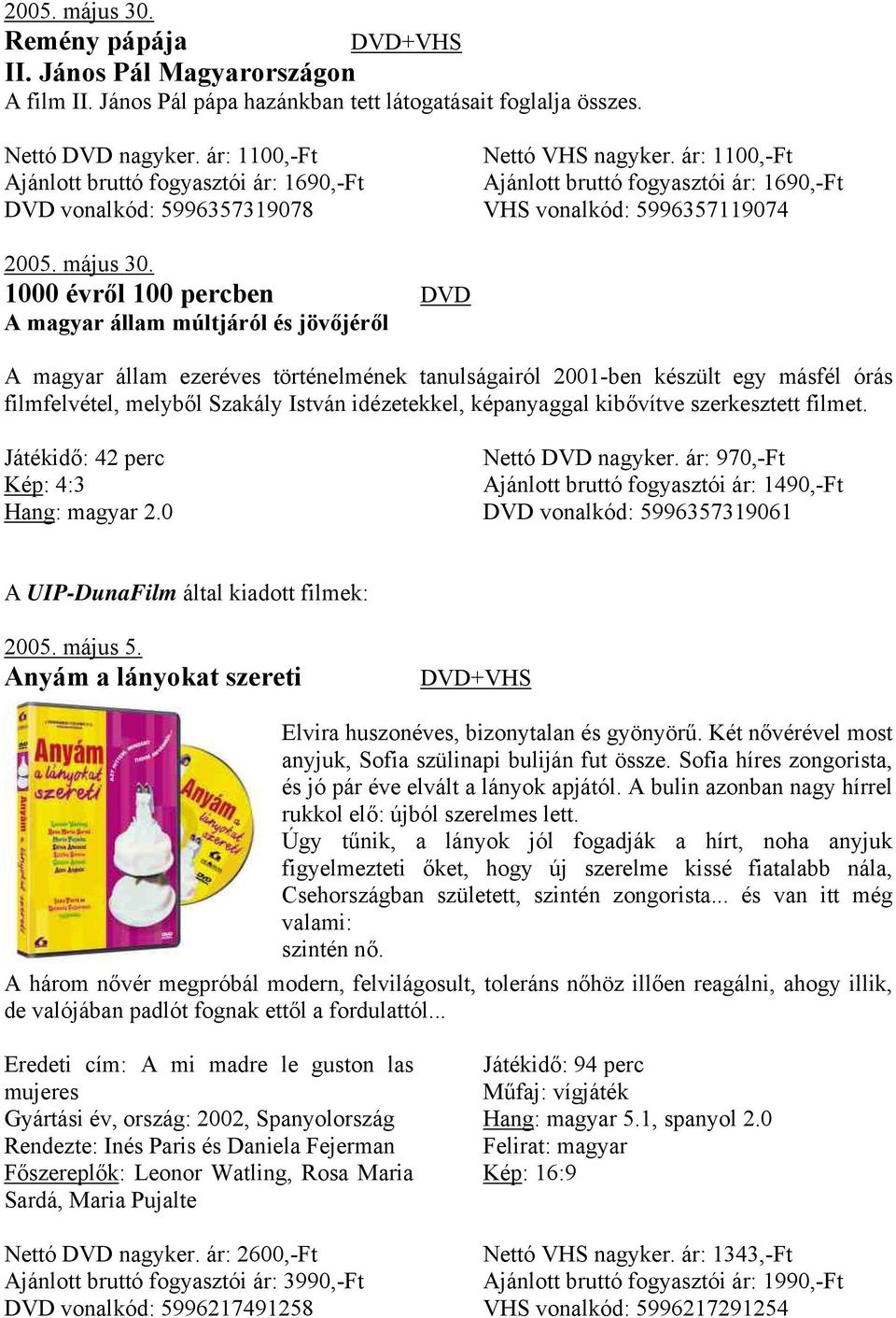 1000 évről 100 percben A magyar állam múltjáról és jövőjéről A magyar állam ezeréves történelmének tanulságairól 2001-ben készült egy másfél órás filmfelvétel, melyből Szakály István idézetekkel,