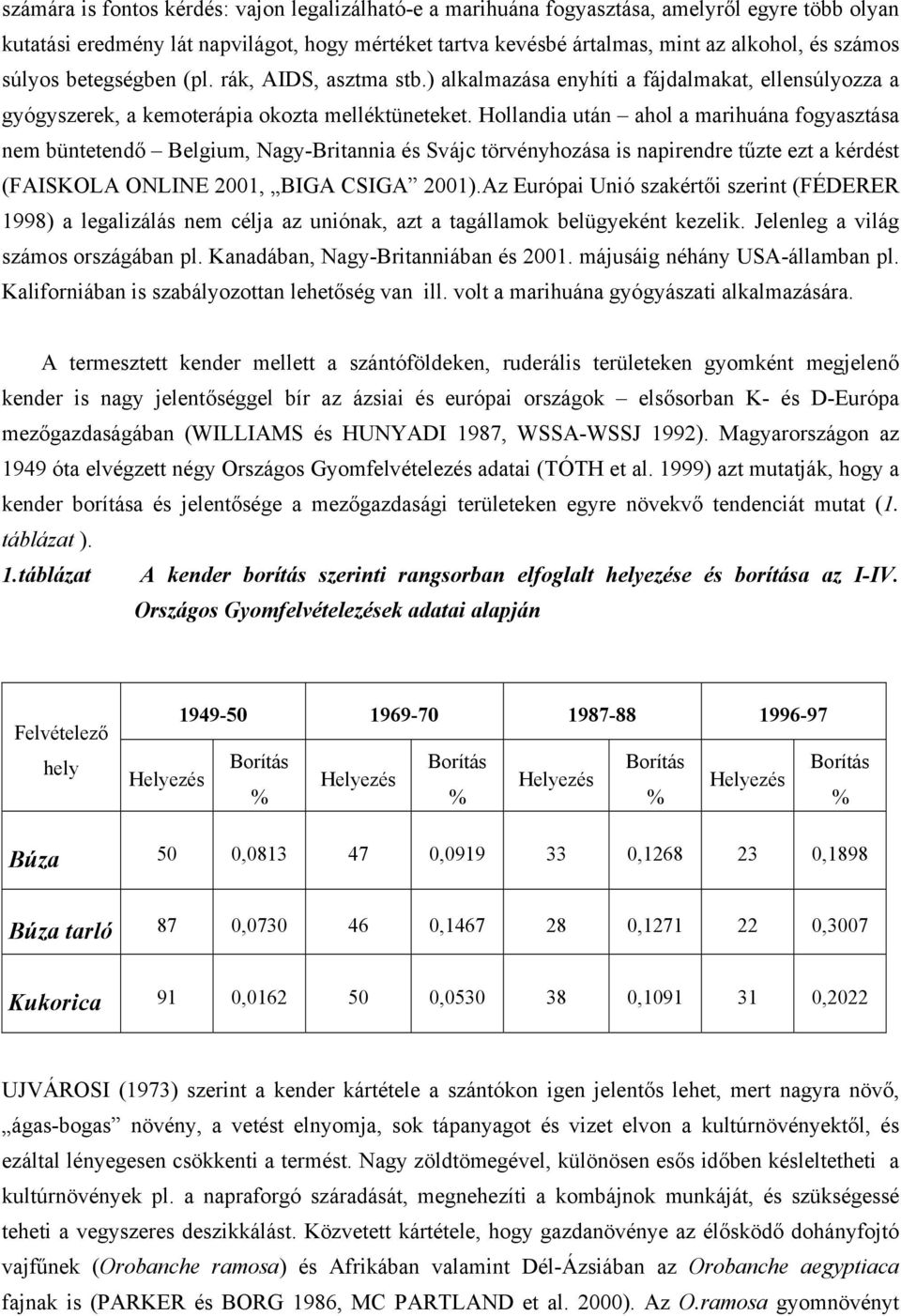 Hollandia után ahol a marihuána fogyasztása nem büntetendő Belgium, Nagy-Britannia és Svájc törvényhozása is napirendre tűzte ezt a kérdést (FAISKOLA ONLINE 2001, BIGA CSIGA 2001).