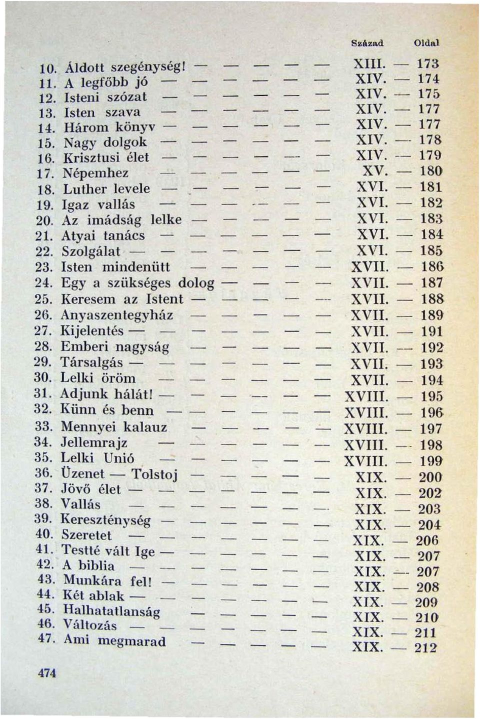 Egy a szükséges dolog XVII. 187 25. Keresem az Istent XVII. 188 26. Anyaszentegyház XVII. 189 27. Kijelentés XVII. 191 28. Emberi nagyság XVII. 192 29. Társalgás XVII. 193 30. Lelki orom XVII. 194 31.