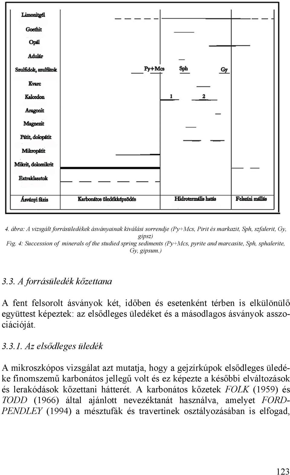 3. A forrásüledék kőzettana A fent felsorolt ásványok két, időben és esetenként térben is elkülönülő együttest képeztek: az elsődleges üledéket és a másodlagos ásványok asszociációját. 3.3.1.