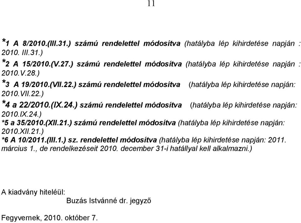 (IX.24.) számú rendelettel módosítva (hatályba lép kihirdetése napján: 2010.IX.24.) *5 a 35/2010.(XII.21.) számú rendelettel módosítva (hatályba lép kihirdetése napján: 2010.XII.21.) *6 A 10/2011.