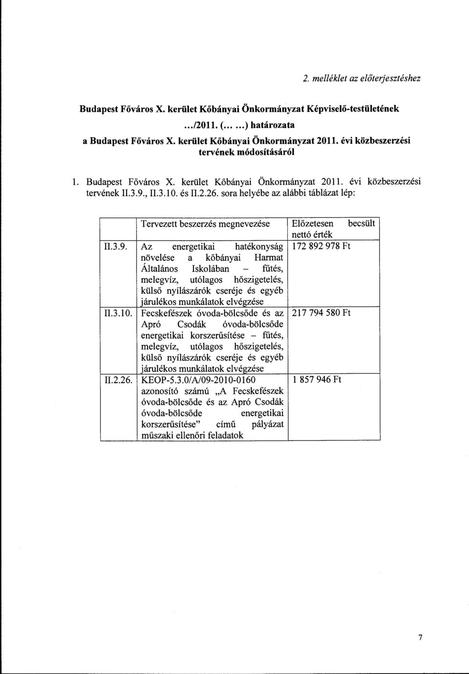 sora helyébe az alábbi táblázat lép: Tervezett beszerzés megnevezése Előzetesen becsült nettó érték Il.3.9.