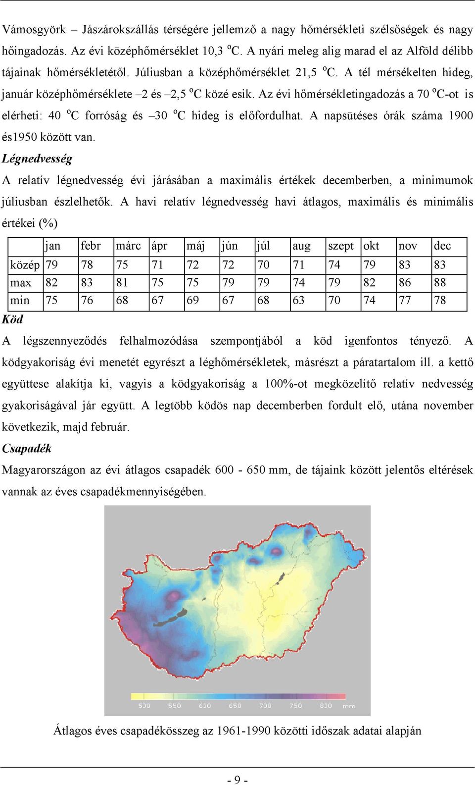 Az évi hőmérsékletingadozás a 70 o C-ot is elérheti: 40 o C forróság és 30 o C hideg is előfordulhat. A napsütéses órák száma 1900 és1950 között van.