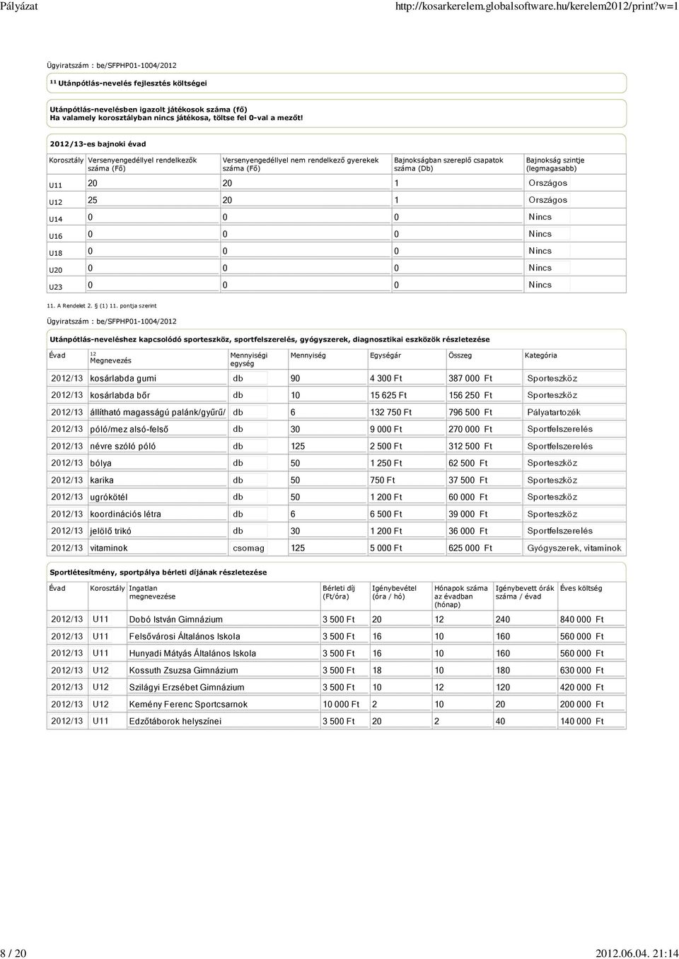 0 0 0 Bajnokságban szereplő csapatok száma (Db) Bajnokság szintje (legmagasabb) 11. A Rendelet 2. (1) 11.