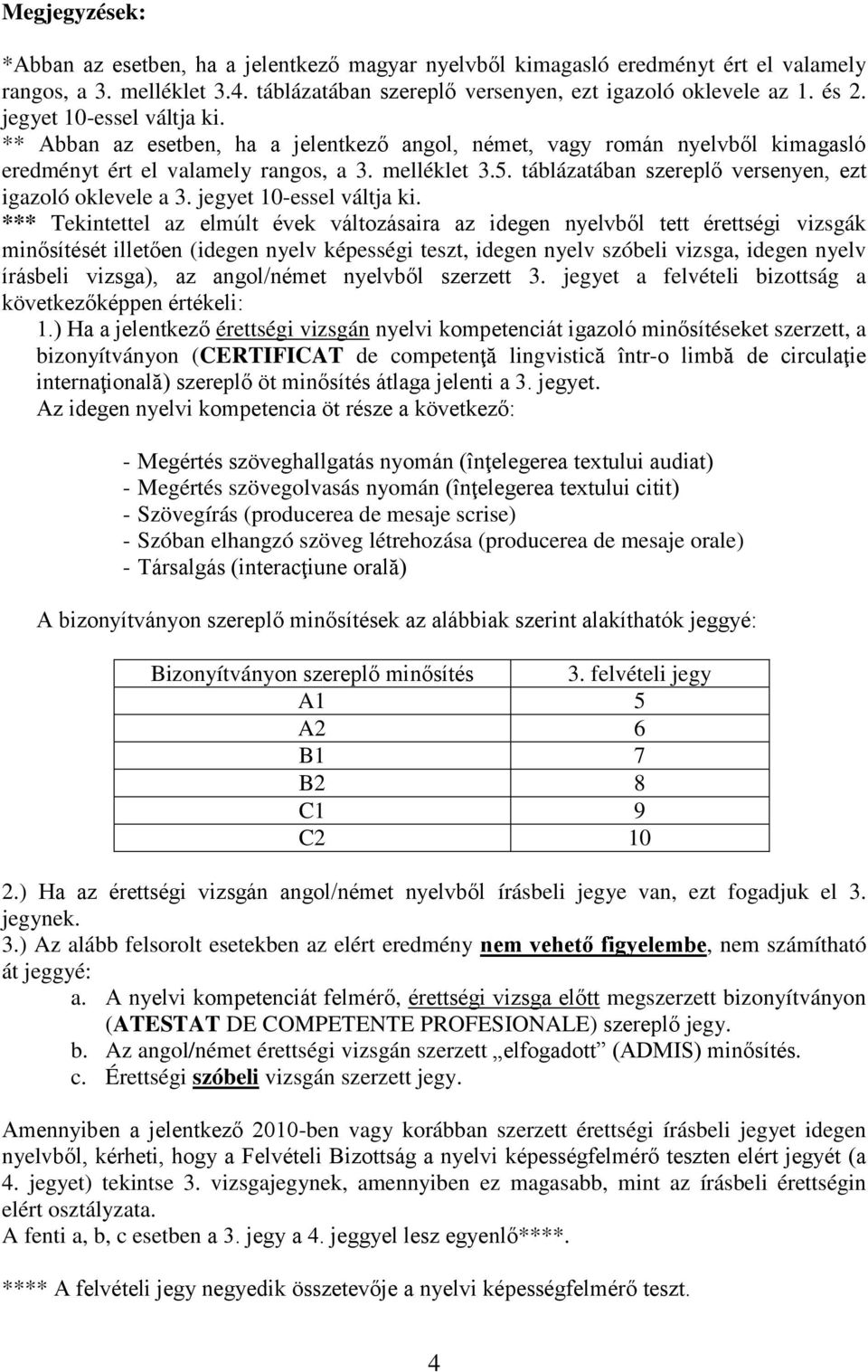 táblázatában szereplő versenyen, ezt igazoló oklevele a 3. jegyet 10-essel váltja ki.