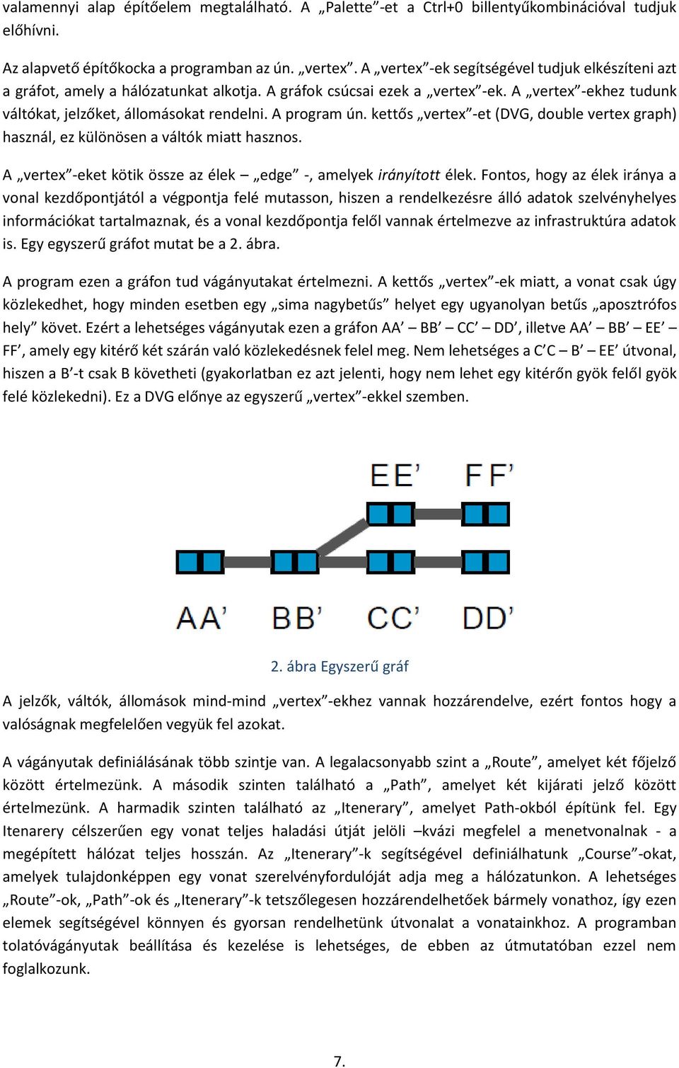 A program ún. kettős vertex -et (DVG, double vertex graph) használ, ez különösen a váltók miatt hasznos. A vertex -eket kötik össze az élek edge -, amelyek irányított élek.