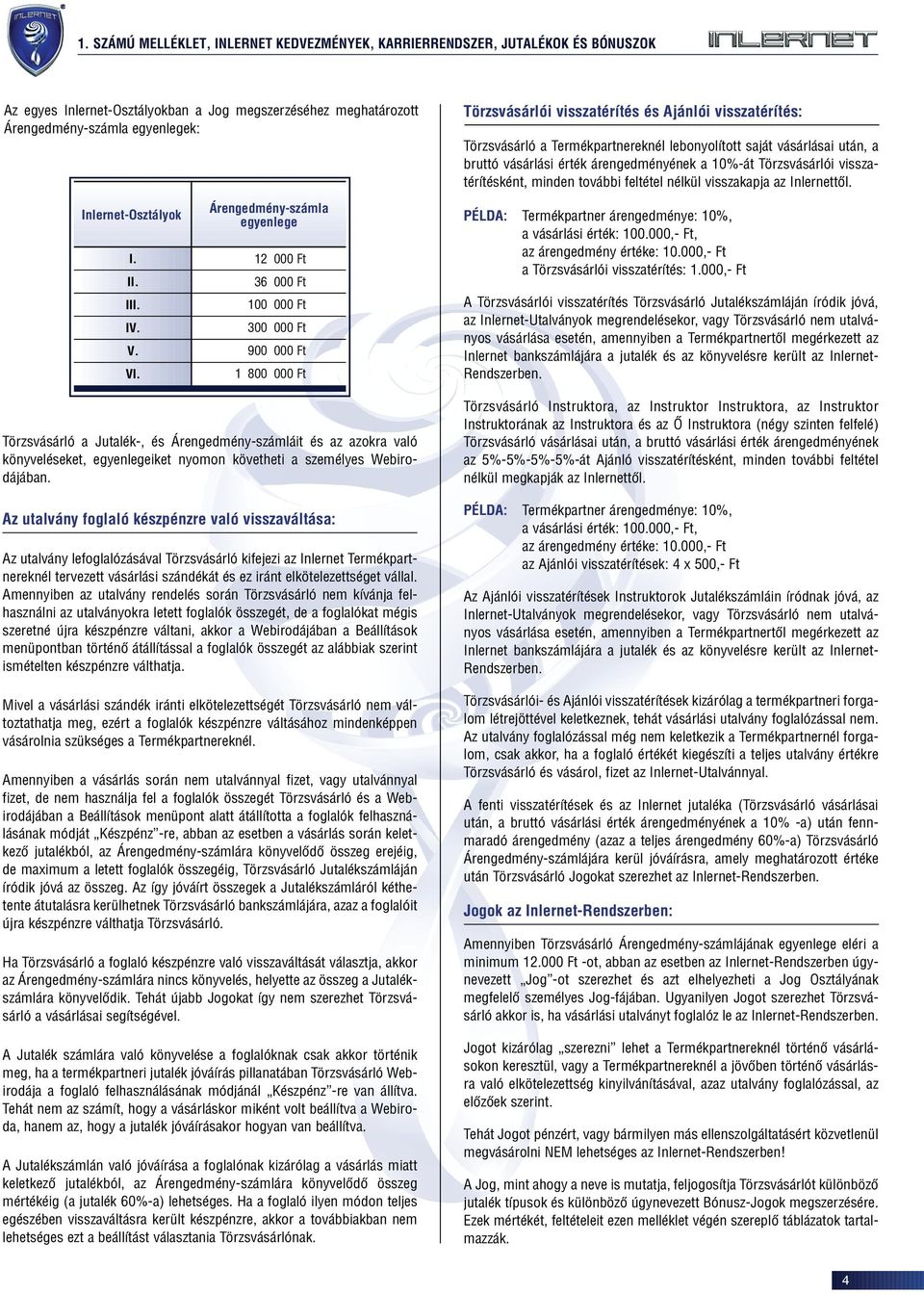 V. VI. Árengedmény-számla egyenlege 12 000 Ft 36 000 Ft 100 000 Ft 300 000 Ft 900 000 Ft 1 800 000 Ft PÉLDA: Termékpartner árengedménye: 10%, a vásárlási érték: 100.