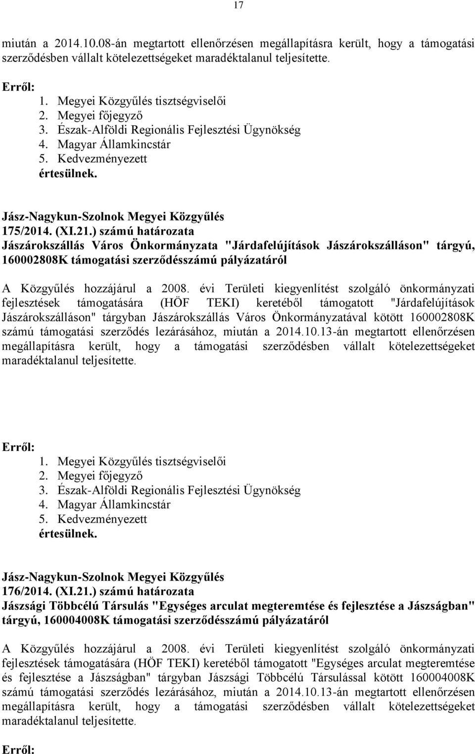 Jász-Nagykun-Szolnok Megyei Közgyűlés 175/2014. (XI.21.
