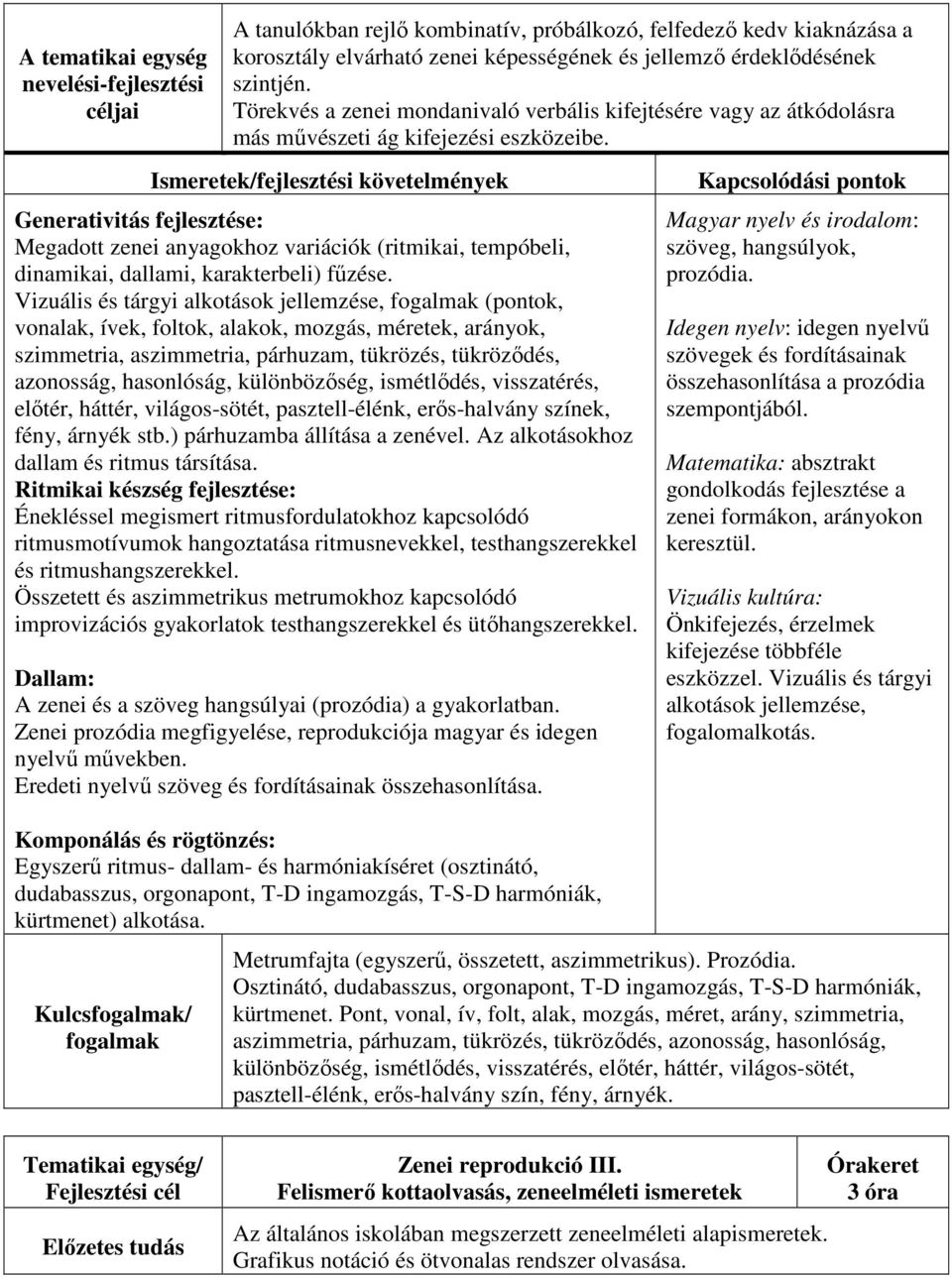 Generativitás fejlesztése: Megadott zenei anyagokhoz variációk (ritmikai, tempóbeli, dinamikai, dallami, karakterbeli) fűzése.