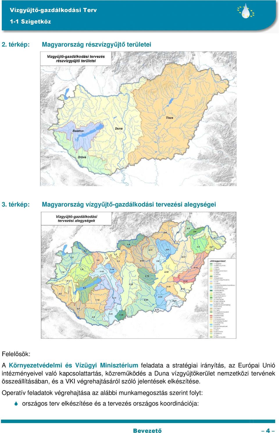 stratégiai irányítás, az Európai Unió intézményeivel való kapcsolattartás, közremőködés a Duna vízgyőjtıkerület nemzetközi tervének