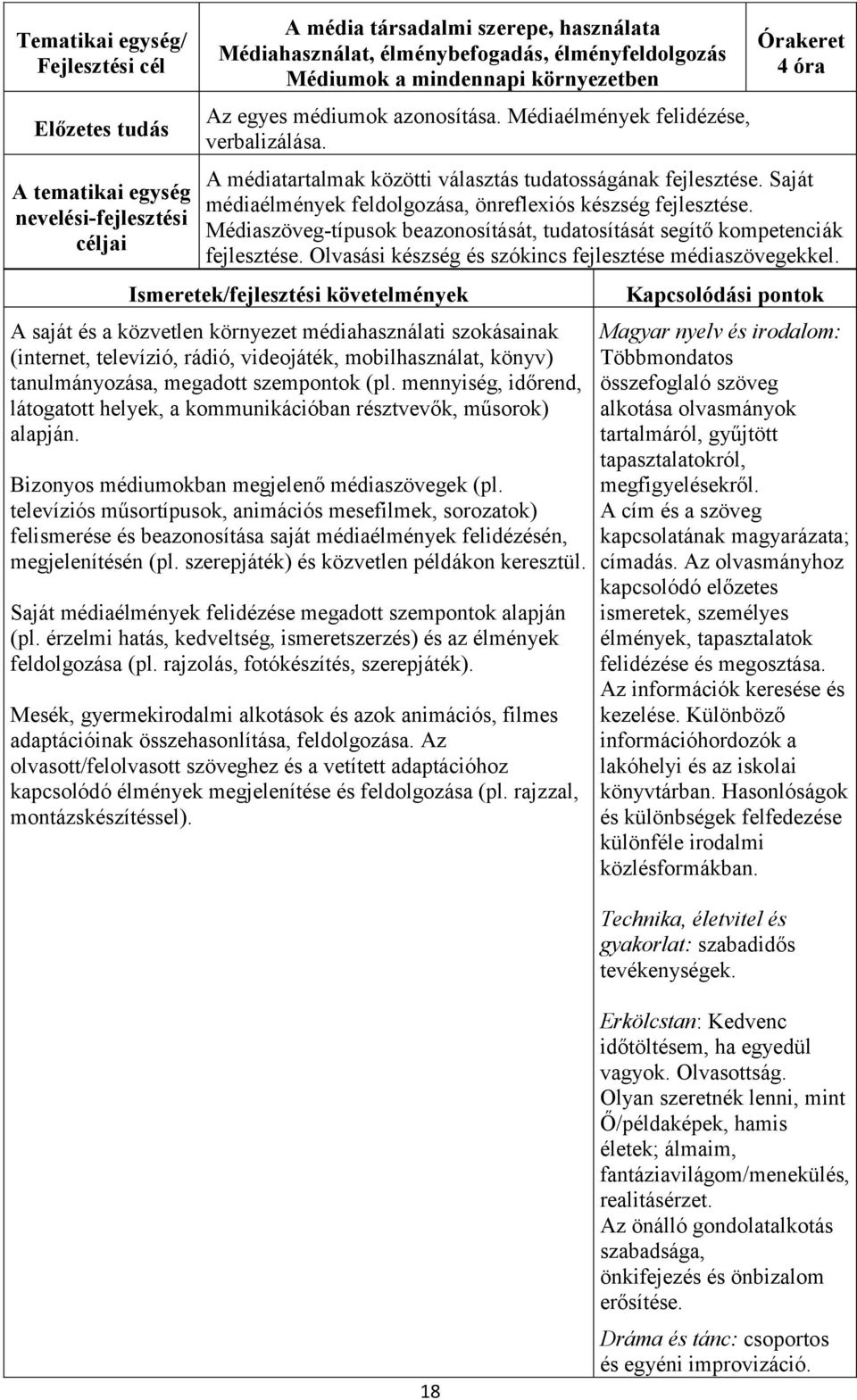 Médiaszöveg-típusok beazonosítását, tudatosítását segítő kompetenciák fejlesztése. Olvasási készség és szókincs fejlesztése médiaszövegekkel.