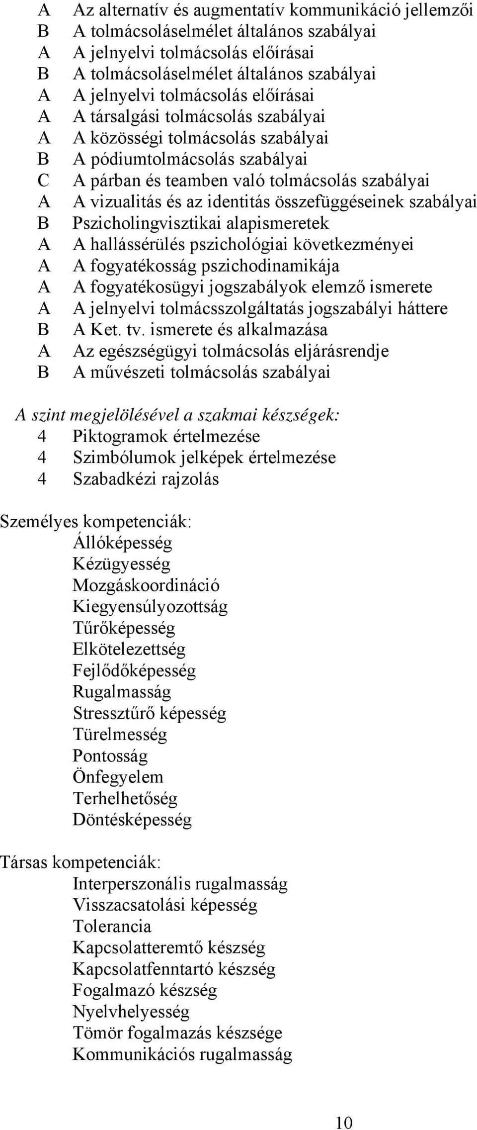 Pszicholingvisztikai alapismeretek hallássérülés pszichológiai következményei fogyatékosság pszichodinamikája fogyatékosügyi jogszabályok elemző ismerete jelnyelvi tolmácsszolgáltatás jogszabályi