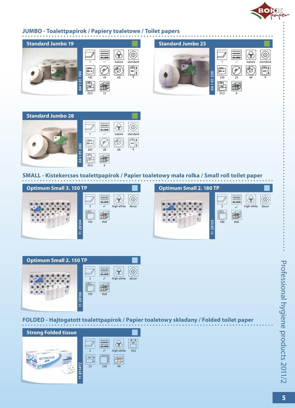 roll toilet paper Optimum Small 3. 150 TP Optimum Small. 180 TP 3 11 8104 150 8x8 11 8105 180 8x8 Optimum Small.