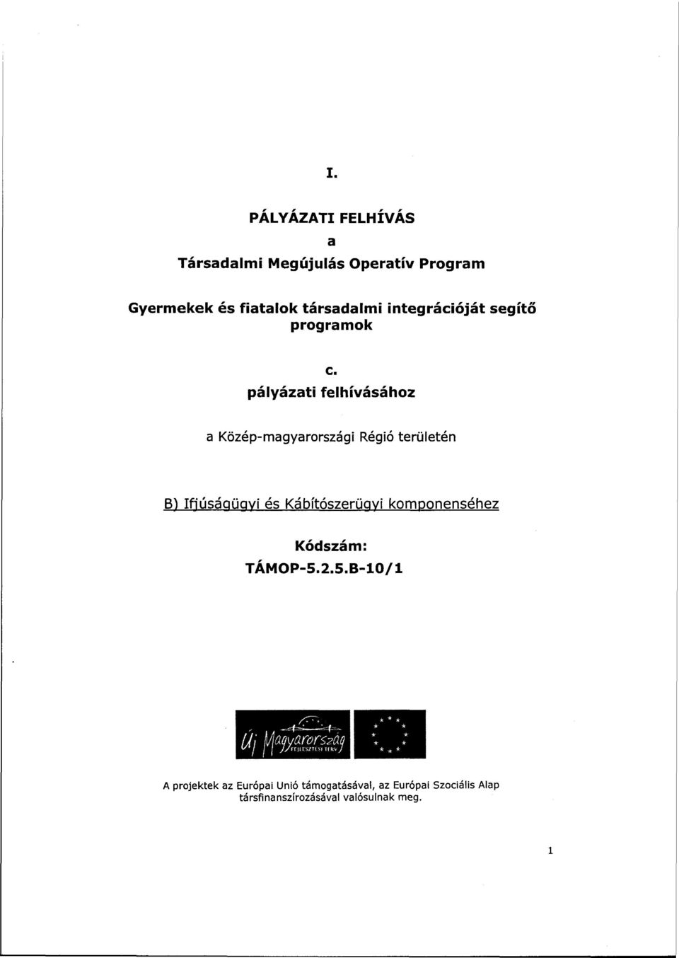 pályázati felhívásához a Közép-magyarországi Régió területén B1 Ifiúsáaüayi és Kábítószerügyi
